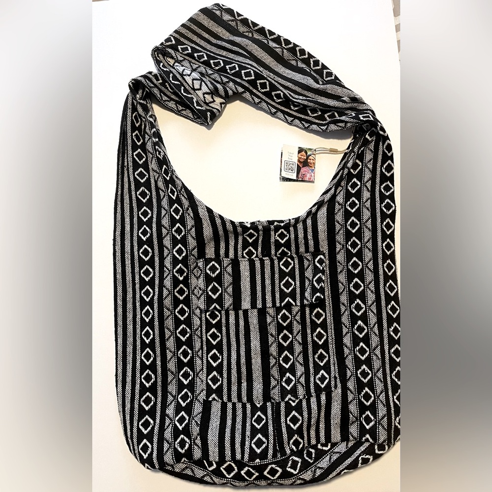 TRADES OF HOPE Black And White Print Tribal Thai Shoulder Bag NWT